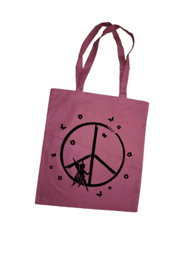 Bolsa de cicha en Yute con refran Impreso/Bolsa en Tela Negra, Verde, Amarilla o Ciruela/Bolsa cincha en Yute Peace Bolsa de Compras Morado