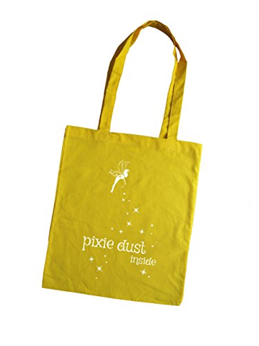 Bolsa de cicha en Yute con refran Impreso/Bolsa en Tela Negra, Verde, Amarilla o Ciruela/Bolsa cincha en Yute - Pixie Dust Inside - Bolsa de Compras - Amarillo