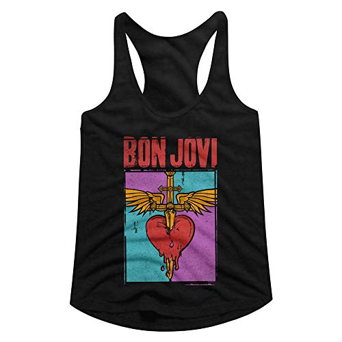 Bon Jovi - Camiseta sin mangas para mujer, diseño de corazón y daga - Negro - Medium