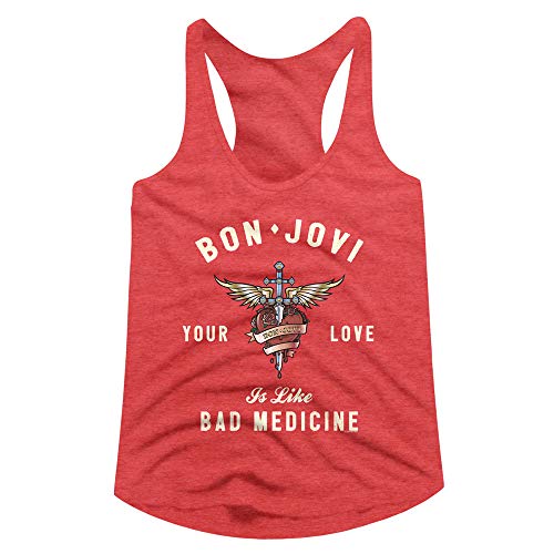 Bon Jovi Rock Band Heart and Daga Love Like Bad Medicine Camiseta sin mangas para mujer - Rojo - Large