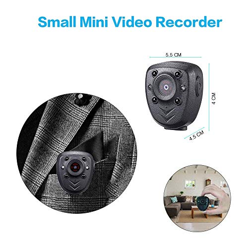 Cámara portátil montada en el Cuerpo, Mini videocámara DEXILIO 1080P con visión Nocturna, pequeña cámara Deportiva para Interiores y Exteriores, Tarjeta incorporada de 32 GB (sin WiFi)