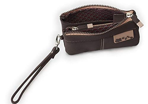 CAMINATTA Bolso de Mano Mujer Monedero Pouch Asa 3 Compartimentos Cartera Cierre Cremallera Gran Capacidad Tarjetero Neceser Sintético 10X17X4 (Marrón)