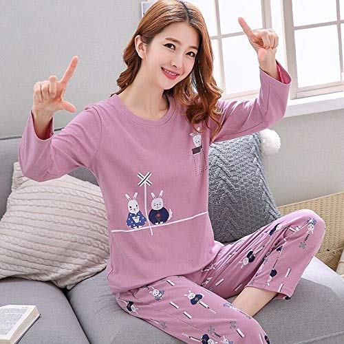 Conjunto de Pijamas para Mujer Primavera y otoño Impresión Fina de Dibujos Animados Manga Larga Pijamas Lindos Servicio Informal para el hogar 1 M