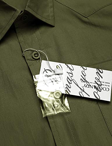 COOFANDY Camisa de hombre para ocio, corte regular, manga larga, algodón, botones Verde militar. S