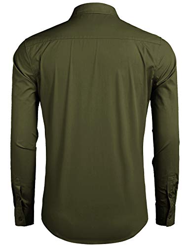 COOFANDY Camisa de hombre para ocio, corte regular, manga larga, algodón, botones Verde militar. S