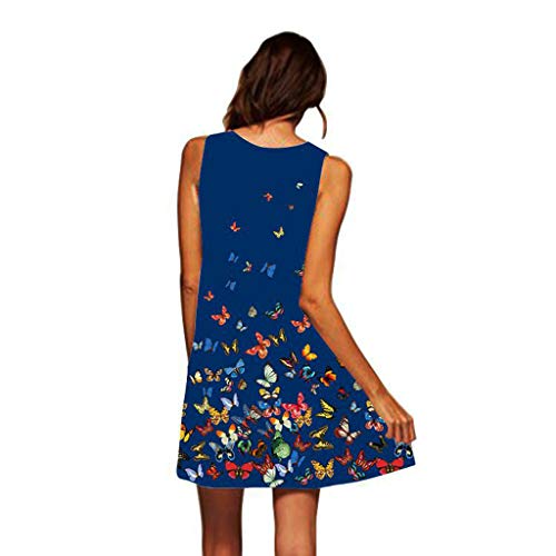 COZOCO CamisóN Mujer Algodon Verano Corto,Vestidos Pijama Casual Boho Comodo Y Suave Casual Sin Manga （15-Azul，EU-38/CN-L）