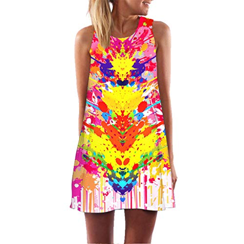 COZOCO Mujer Verano De Playa Vestido De Sin Mangas Mujer Vestidos Playeros Casual De Fiesta para Bodas Talla Grandes Vestidos Playa Vestido Midi（26-Multicolor，EU-38/CN-L）