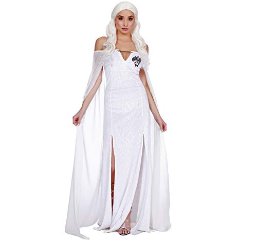 Disfraz medieval de Queen of Thrones para mujer, vestido de reina de dragón, color blanco, tallas S, M, L (S)