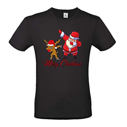 DND de D'Andolfo Ciro - Camiseta blanca o negra para hombre con impresión de Papá Noel y reno Rudolph Dab Dance Merry Christmas, impresa directamente sobre tela - Santa Claus and Reindeer Xmas Negro L