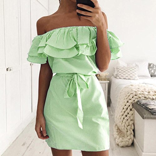 DOGZI Vestidos Mujer Verano 2018 Hombro Sin Tirantes Vestido De Playa Vestido Fiesta Mujer Sin Mangas Vestido de Noche Boda Rockabilly Swing (M, Verde)