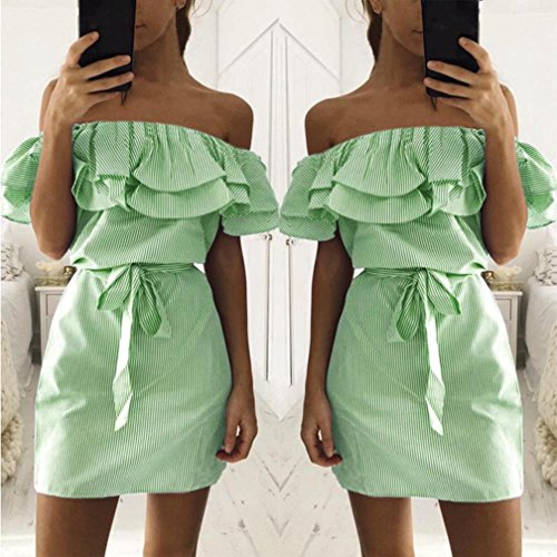 DOGZI Vestidos Mujer Verano 2018 Hombro Sin Tirantes Vestido De Playa Vestido Fiesta Mujer Sin Mangas Vestido de Noche Boda Rockabilly Swing (M, Verde)