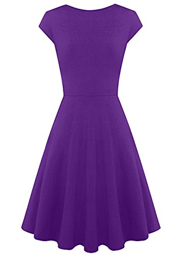 EFOFEI Vestido a Media Pierna con Columpio para Mujer Vestido de Manga Corta con Cuello en V Vestido Informal Morado 3XL