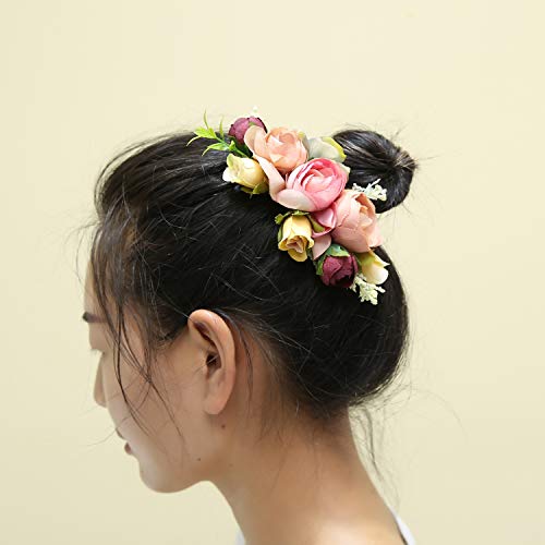 Ever Fairy Hecho a mano moda peine del pelo de la flor para las mujeres niña vestido de dama de honor peine de satén peine accesorios de la pluma (D)