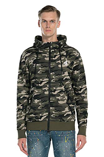 Extreme Pop Hombre Sudadera con Capucha Sudaderas con Cremallera Completa Chaqueta de Camuflaje con Estampado Reflectante (L, Verde Camuflaje)