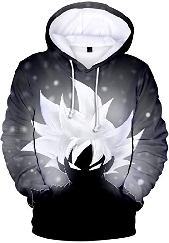 FLYCHEN Sudadera con Capucha Impresa en 3D Dragon Ball para Hombre Goku Cosplay Diseños de Cosplay Wu Super Saiyan Pullover - Sombra en Blanco y Negro - M