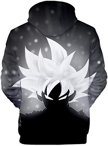 FLYCHEN Sudadera con Capucha Impresa en 3D Dragon Ball para Hombre Goku Cosplay Diseños de Cosplay Wu Super Saiyan Pullover - Sombra en Blanco y Negro - M