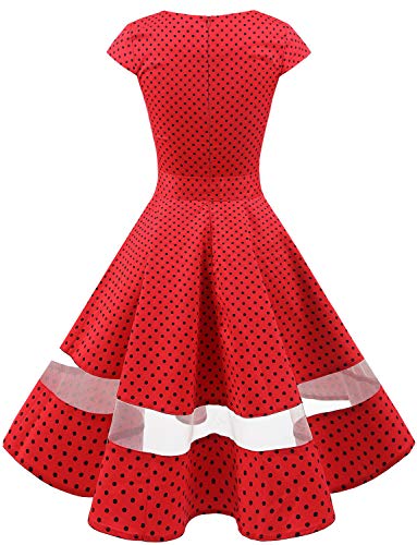 Gardenwed Vintage Vestidos Coctel Corto 50s Vestido de la Fiesta para Mujer Red Small Black Dot XS