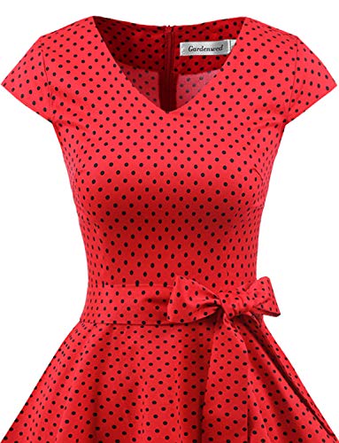 Gardenwed Vintage Vestidos Coctel Corto 50s Vestido de la Fiesta para Mujer Red Small Black Dot XS