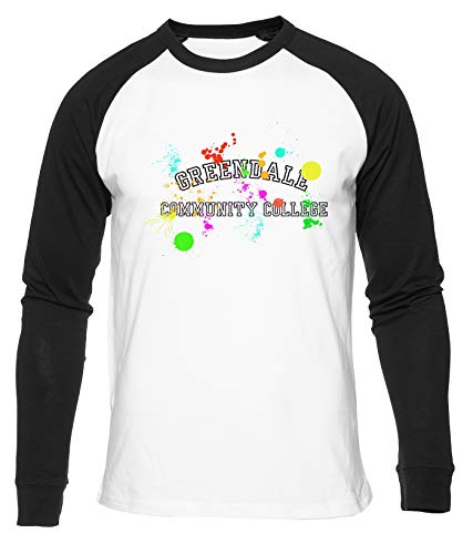 Greendale Community College Colorful Camiseta De Béisbol Hombres Mujeres Unisex Blanco Cuello Redondo Manga Larga Algodon Organico tee Baseball T-Shirt Unisex White S