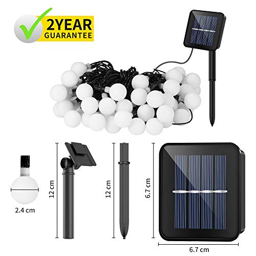 Guirnalda Luces Exterior Solar, Guirnalda Luces de 60 Globos en Exterior de 10M con 8 Modos, Luces Decorativas Exterior Impermeable IP65, Decoración para Navidad, Boda, Fiesta, Jardin, Interior