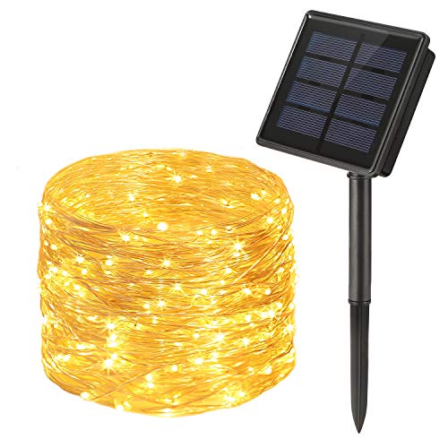 Guirnalda Luces Exterior Solar, OxyLED 30M 300LED Cadena de Luces de Alambre de Plata Guirnalda de luces 8 Modos Impermeable IP44 para Terraza, Fiestas, Bodas, Patio, Festivales (Blanco Cálido)