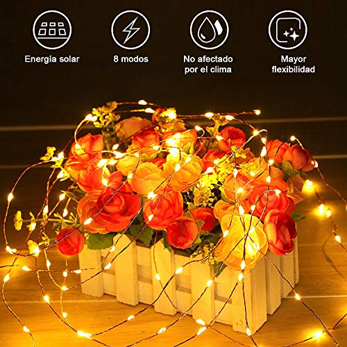 Guirnaldas Luces Exterior Solar,aifulo 20m 200 LED Cadena de Luces,8 Modos Impermeable Iluminación Decoración para Navidad,Terraza,Fiestas,Bodas,Patio,Jardines,Festivales