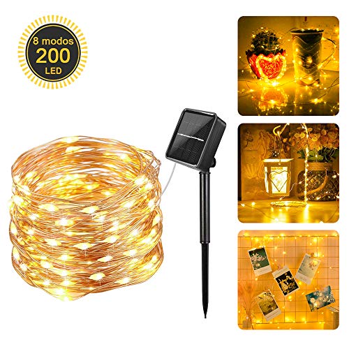 Guirnaldas Luces Exterior Solar,aifulo 20m 200 LED Cadena de Luces,8 Modos Impermeable Iluminación Decoración para Navidad,Terraza,Fiestas,Bodas,Patio,Jardines,Festivales