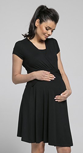 HAPPY MAMA. Para Mujer Vestido Skater premamá y de Lactancia. 605p (Negro, 40, L)