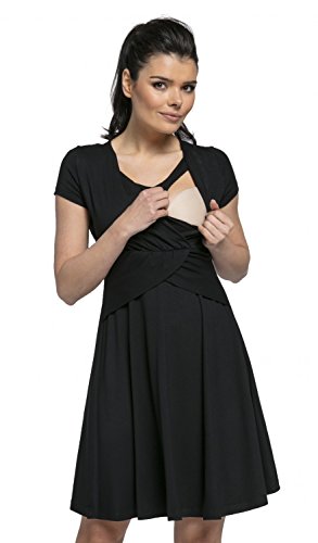 HAPPY MAMA. Para Mujer Vestido Skater premamá y de Lactancia. 605p (Negro, 40, L)