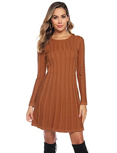 Hawiton Vestido de Punto para Mujer Elegante Vestido de Suéter de Cuello Alto Jersey de Manga Larga de Una Línea para Otoño Invierno