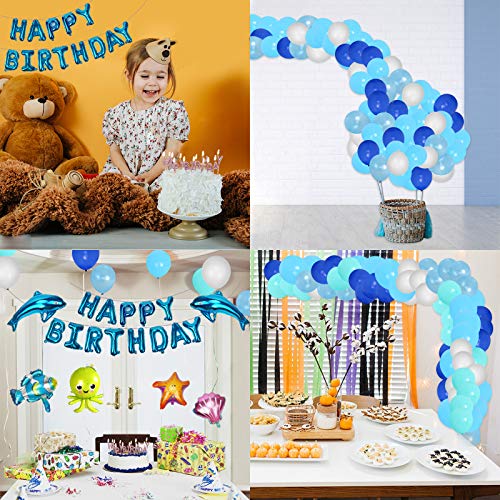 Herefun 67 piezas Globos Decoraciones Para Fiestas de Cumpleaños Azules blanco, tema sea delfín Pez payaso cáscara, Para Niño Niña infantiles 1, 2 años Adornos birthday, Bodas, Baby Shower