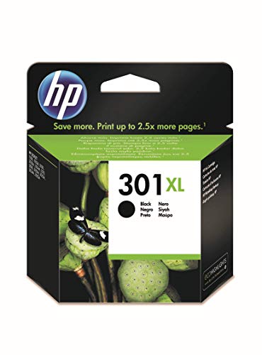 HP 301XL CH563EE, Negro, Cartucho de Tinta de Alta Capacidad Original, compatible con impresoras de inyección de tinta HP DeskJet 1050, 2540, 3050;OfficeJet 2620,4630;ENVY 4500,5530