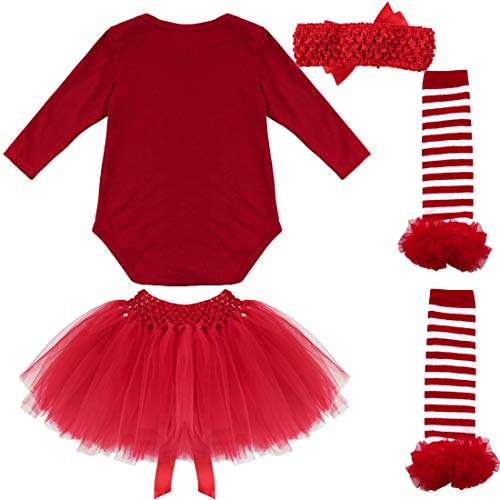 IEFIEL Conjuntos de Vestidos Navidad para Bebé Disfraz Carnaval Body de Papá Noel Pelele Manga Larga+Tul Tutú+Diadema+Calcetínes+Zapatos Romper para bebé Recien Nacido Papá Noel 6-9 Meses