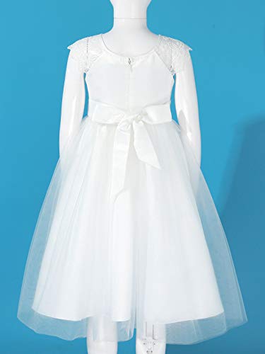 IEFIEL Vestido Blanco de Fiesta para Niña Vestido Elegante de Dama de Honor Vestido Princesa Encaje Sin Mangas de Ceremonia Boda Blanco 6 años