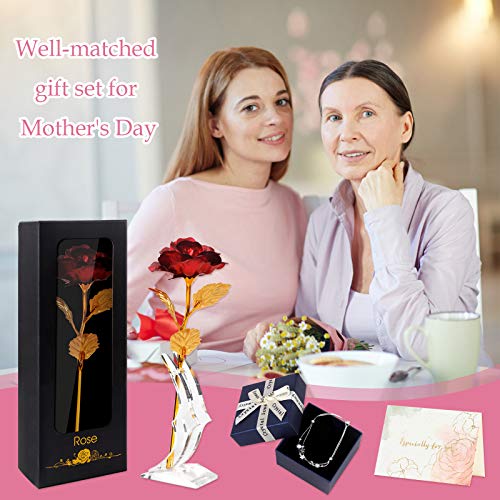 Joyhoop Rosa Eterna, Rosa Cristal con Base y Tarjeta de Felicitación, Rosa Regalos Originales para Mujer, Regalos dia de la Madre, Regalos para mama, Regalos para Mujer.(Perfecto Regalos y Decoración)