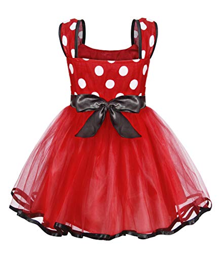 Jurebecia Vestido de Lunares + Mini Mouse Ears Diadema para niñas Princesa Bowknot Tutu Fiesta de cumpleaños Trajes 1-7 años (Rojo-A194, 2-3 años)