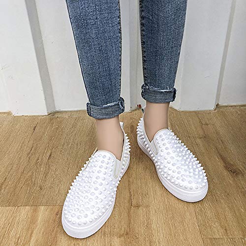 JXILY Mocasines Low-Top Shoes Zapatos de Pareja Escotados con Remaches Zapatillas de Skateboard Calzado Transpirable al Aire Libre Zapatillas de Deporte,Blanco,43