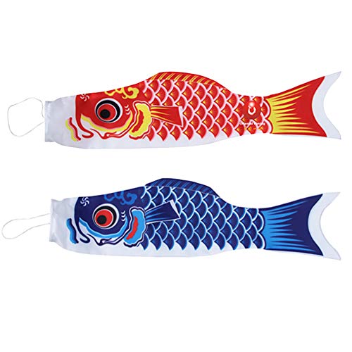 LDYQ 2 Piezas Serpentinas de Carpa Coloridas,Vientos Japoneses Carpa Bandera,Koi Nobori Pez Vela,Decoración Colgante Bandera de Cometa,40cm