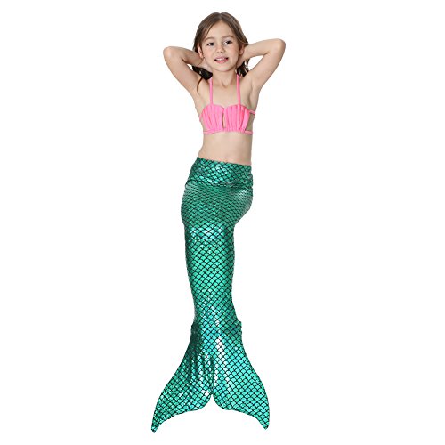 Le SSara Sea-Maid Trajes de baño Sirena Concha Traje de baño 3pcs Bikini Las niñas Establece (120,Pink+Green)