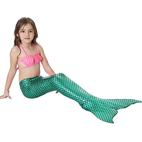 Le SSara Sea-Maid Trajes de baño Sirena Concha Traje de baño 3pcs Bikini Las niñas Establece (120,Pink+Green)