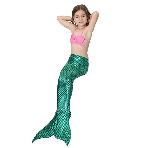 Le SSara Sea-Maid Trajes de baño Sirena Concha Traje de baño 3pcs Bikini Las niñas Establece (120,Pink+Green)