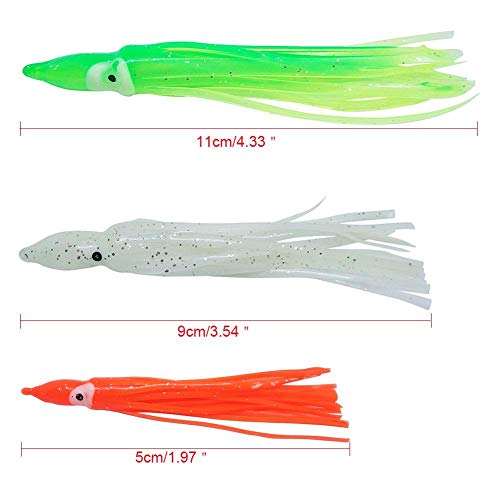 LIMMC 20 Piezas Faldas de Goma de Calamar 5cm 9cm 11cm Pulpo Señuelos de Pesca Suave Atún Cebo pez Vela Mezclar Colores, 5cm