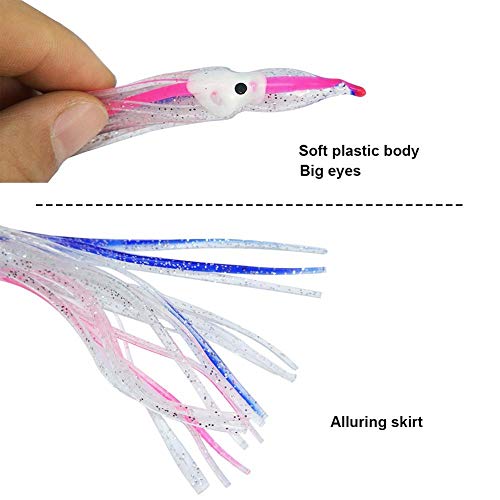 LIMMC 20 Piezas Faldas de Goma de Calamar 5cm 9cm 11cm Pulpo Señuelos de Pesca Suave Atún Cebo pez Vela Mezclar Colores, 5cm