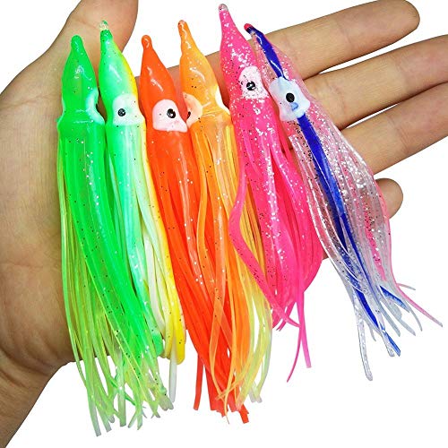 LIMMC 20 Piezas Faldas de Goma de Calamar 5cm 9cm 11cm Pulpo Señuelos de Pesca Suave Atún Cebo pez Vela Mezclar Colores, 5cm