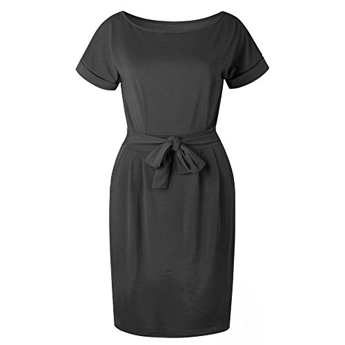 Longwu Vestido de Manga Corta Elegante de Las Mujeres para Trabajar el Vestido Ocasional del lápiz con la Correa Gris Oscuro-M