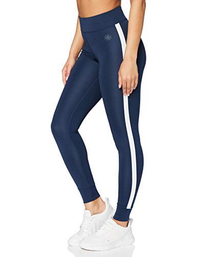 Marca Amazon - AURIQUE Leggings de Deporte con Banda Lateral Mujer, Azul (Dress Blue), 36, Label:XS