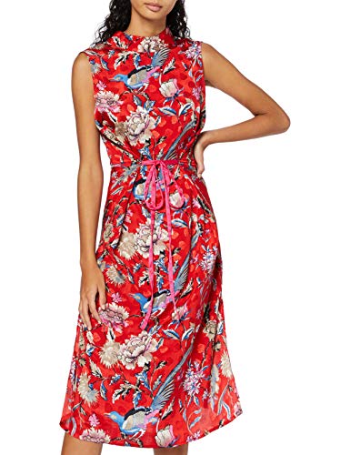 Marca Amazon - find. Vestido Estampado de Fiesta para Mujer, Rojo, 36, Label: XS