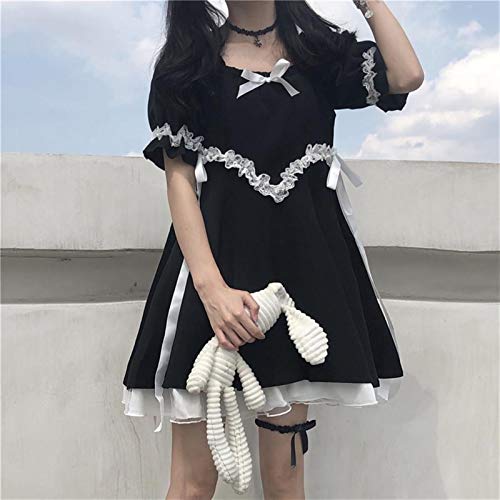 Mcttui Vestido Lolita Lolita Vestido Streetwear Shirt Girl Blanco y Negro Vestido Lolita Sopro Manga Japonés Estilo Punk Estética Elegante Delgado Partido Victoriano Gótico Collar