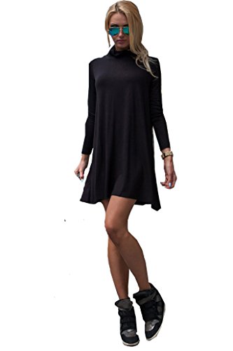 Mississhop Vestido de manga larga estilo japonés con cuello vuelto Negro L