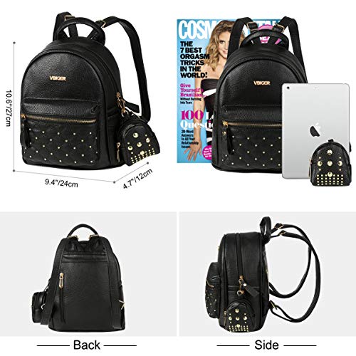 Mochilas Mujer Pequeñas de Cuero Negro Mochila Casual Mujer Moda 2 en 1 para Ocio Viaje